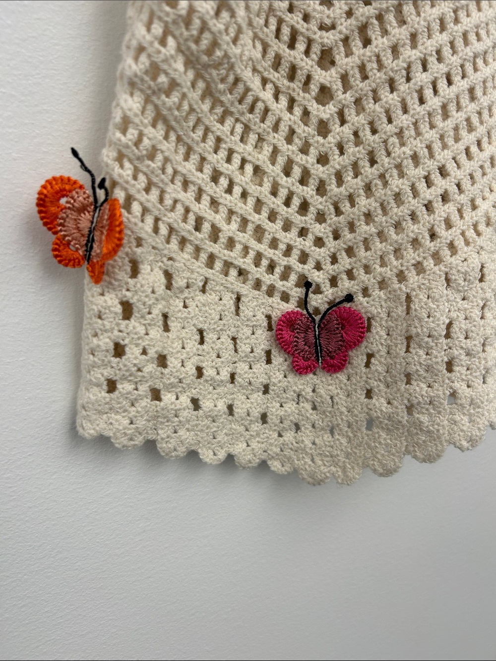 Rebellion Cream Crochet Boho Knit Tank Top with Appliqué Butterflies Size Med - Picture 5 of 8